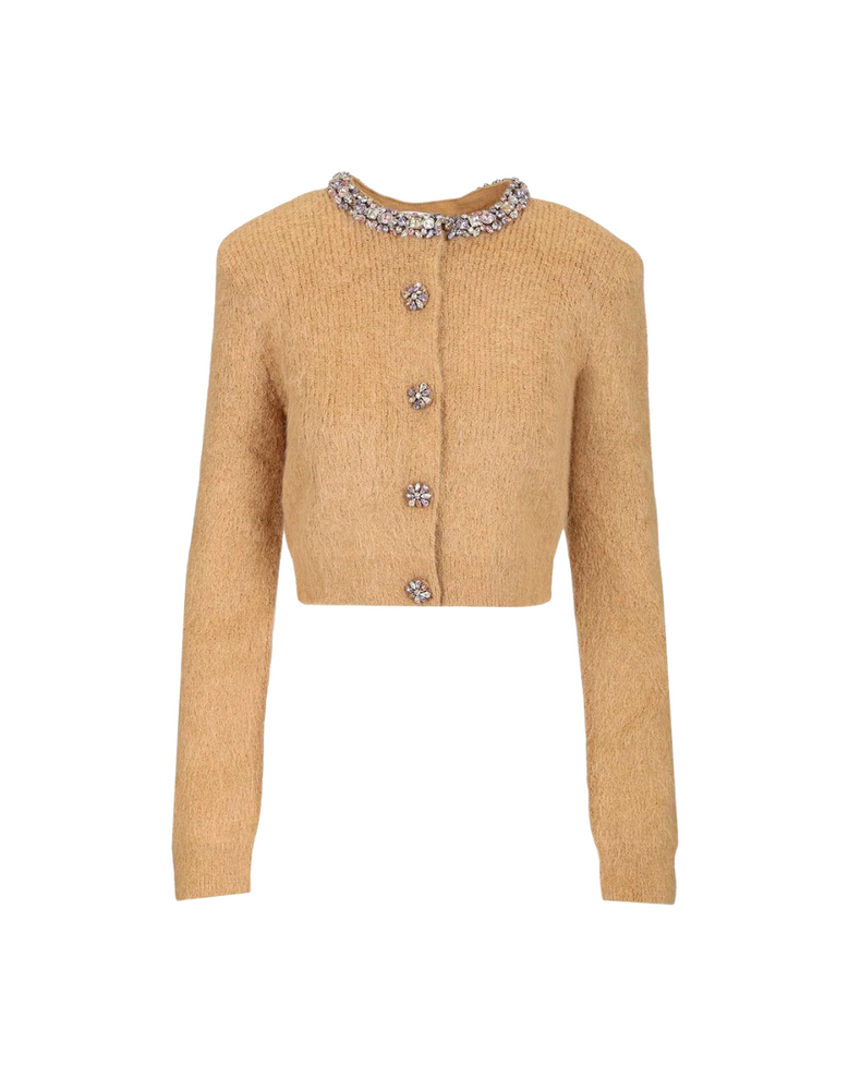 Brown Embellished Trim Cardigan