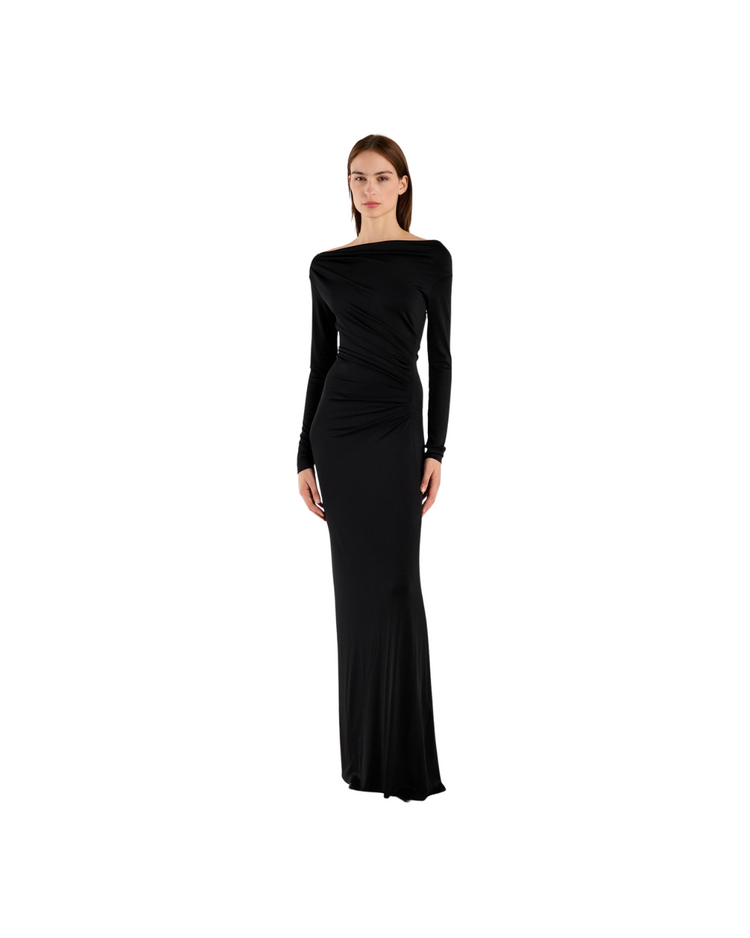 Off-Shoulder Draped Gown In Black