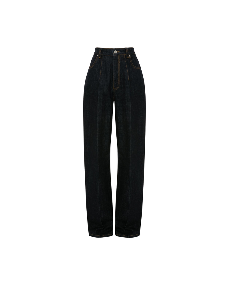 High Waisted Cinched Jean In Indigo Rinse