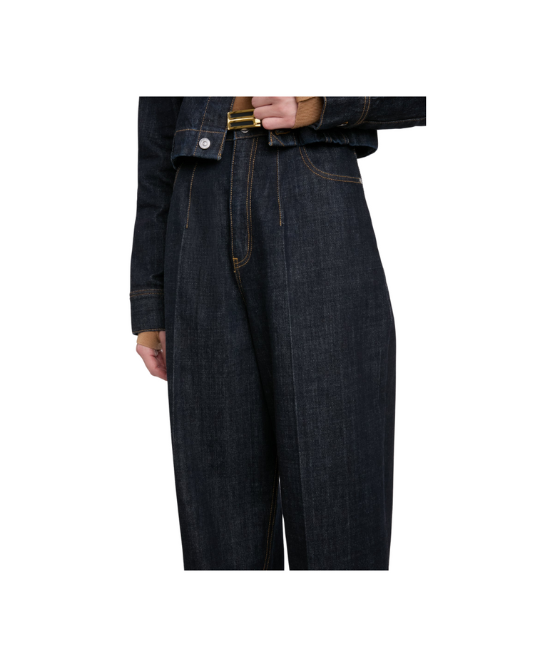 High Waisted Cinched Jean In Indigo Rinse