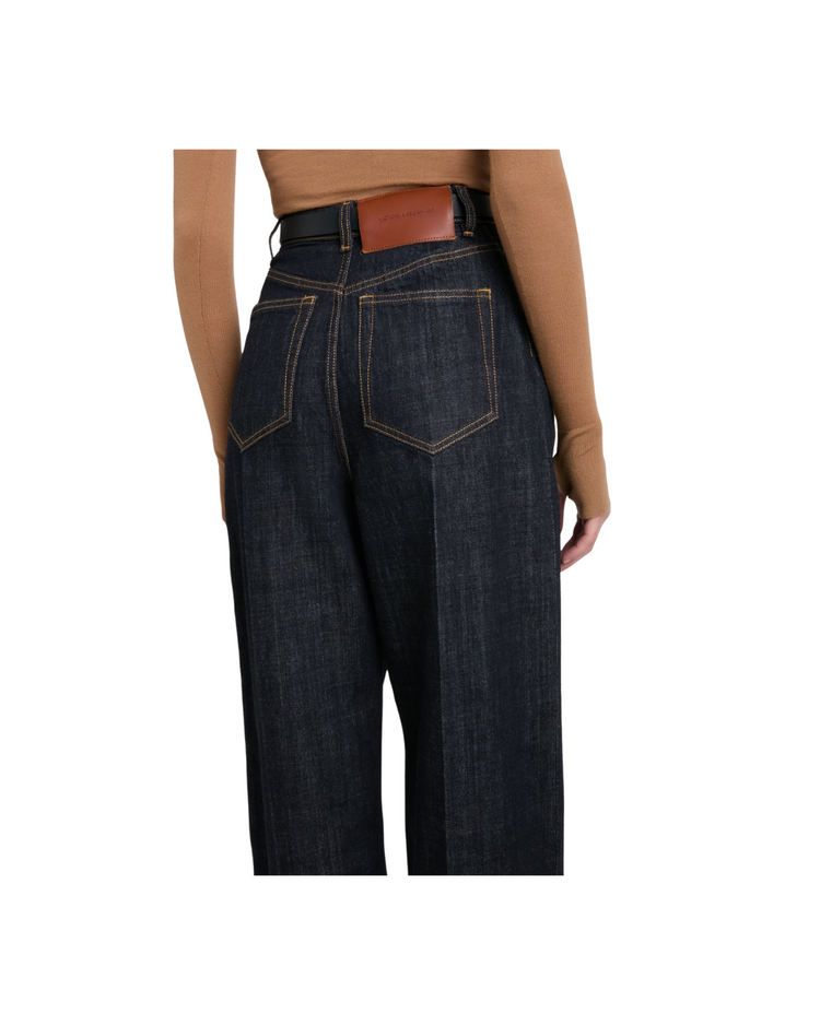 High Waisted Cinched Jean In Indigo Rinse