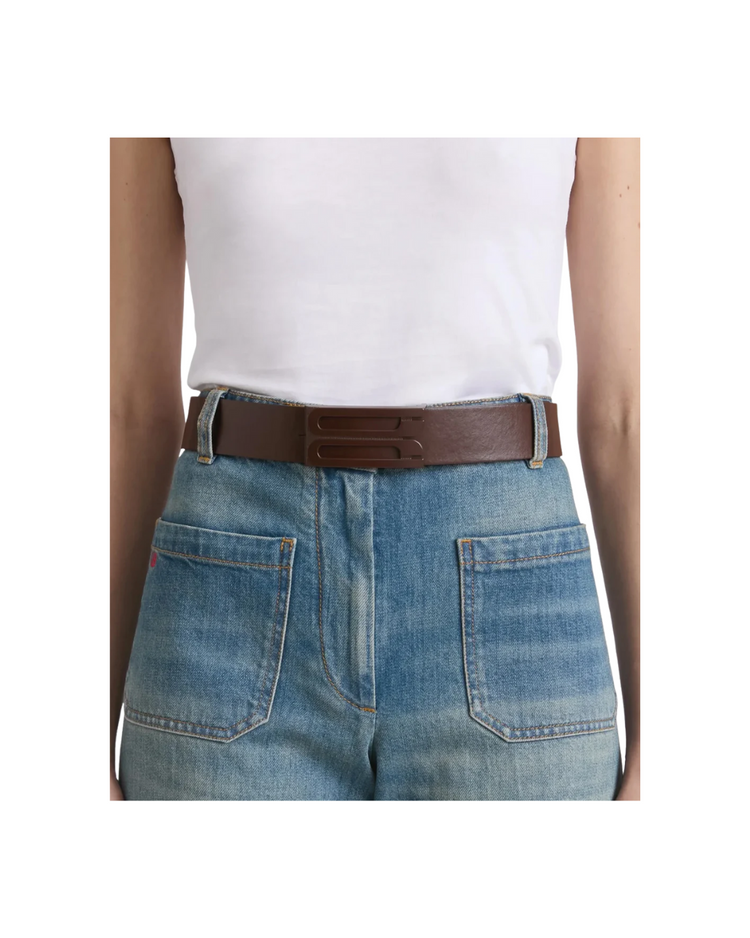 Tonal Jumbo Frame Belt In Dark Brown