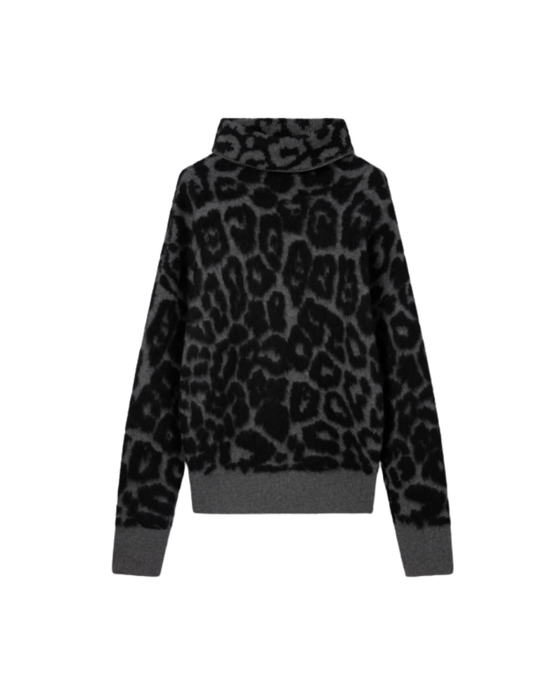Leopard Jacquard Turtleneck Jumper