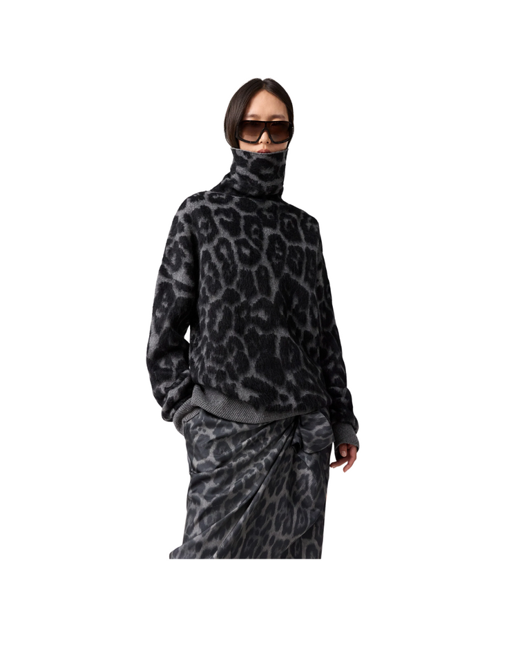 Leopard Jacquard Turtleneck Jumper