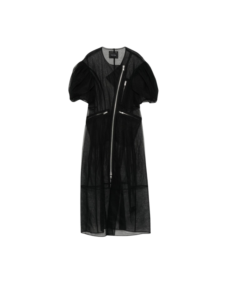 Sheer Sculpted Petal Sleeve Biker Dress