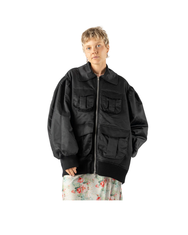 Puff Sleeve Multi Pocket Bomber Jacket
