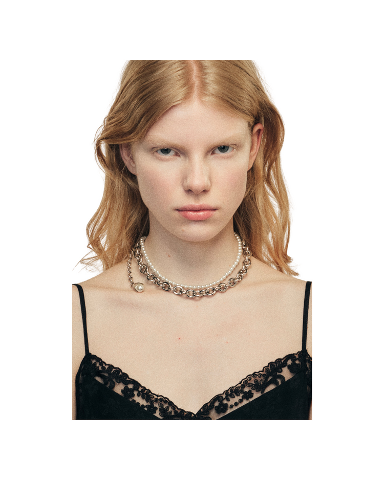 Pearl & Chain Choker Necklace
