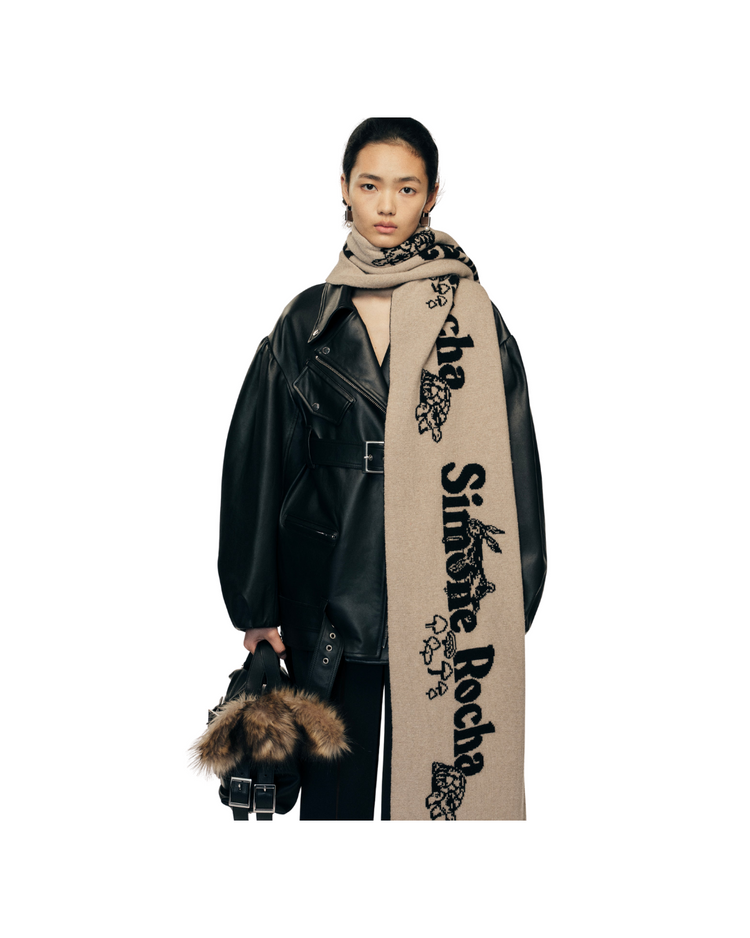 Long Graphic Logo Knit Scarf