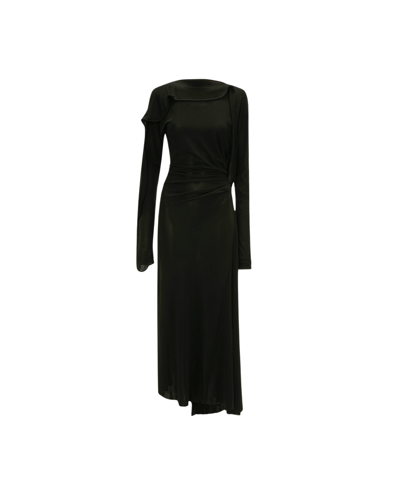 Long Sleeve Draped Jersey Dress