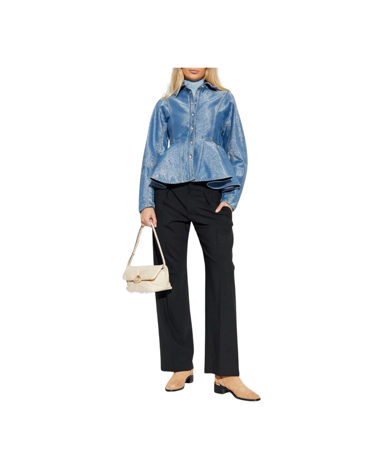 Shiny Weft Peplum Shirt