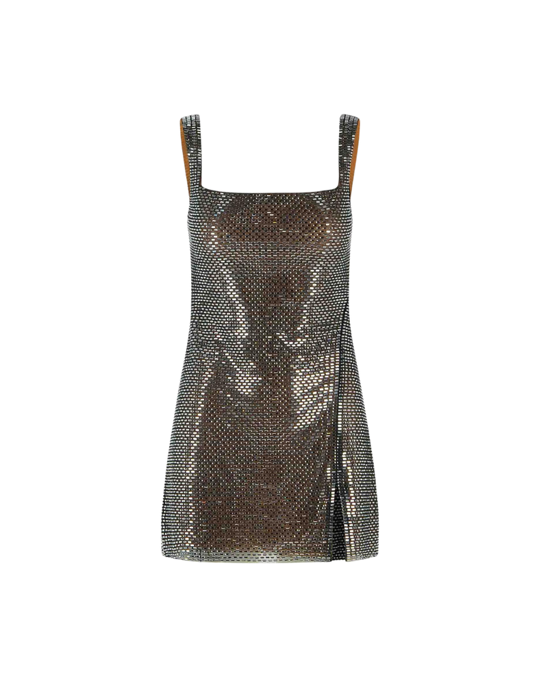 Gunmetal Rhinestone Mesh Mini Dress