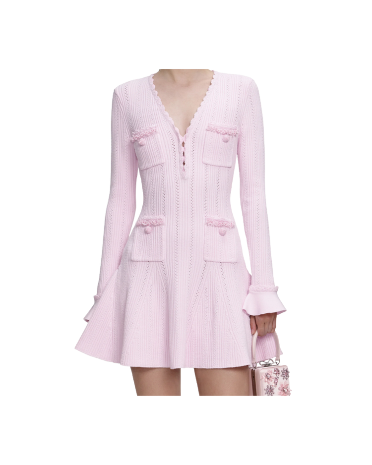 Pink Pearl Trim Knit Mini Dress