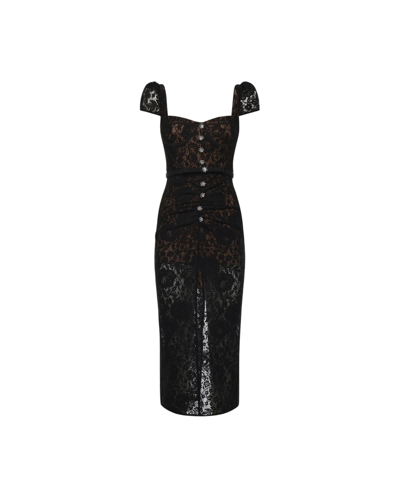 Black Sweetheart Lace Midi Dress