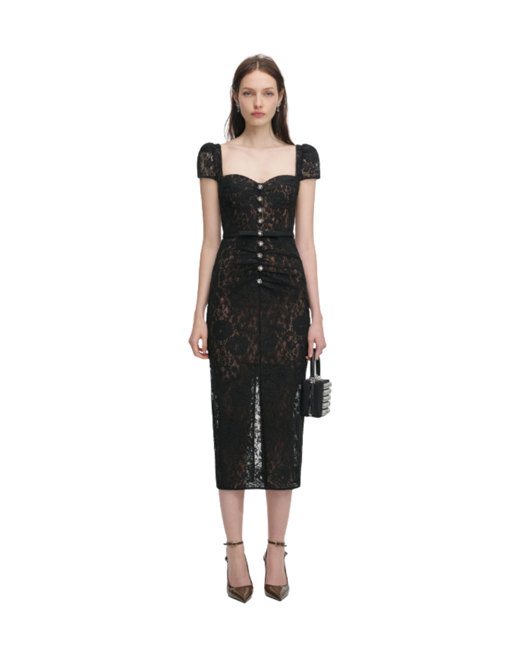 Black Sweetheart Lace Midi Dress