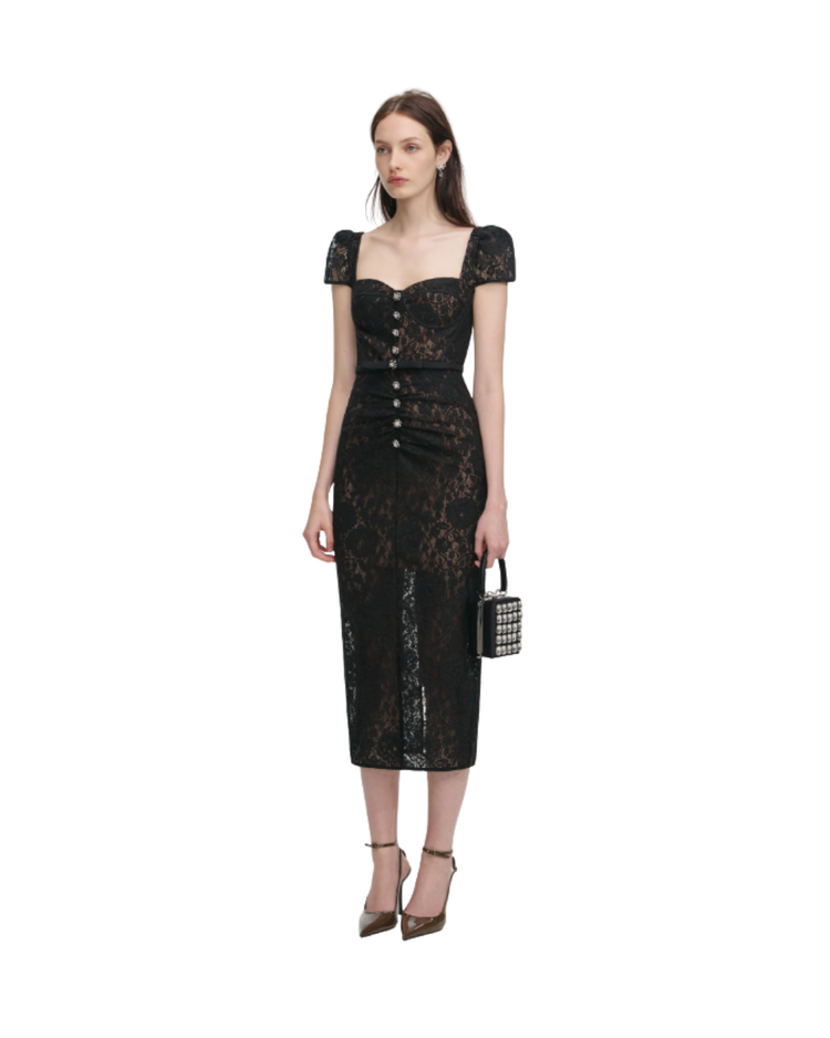 Black Sweetheart Lace Midi Dress