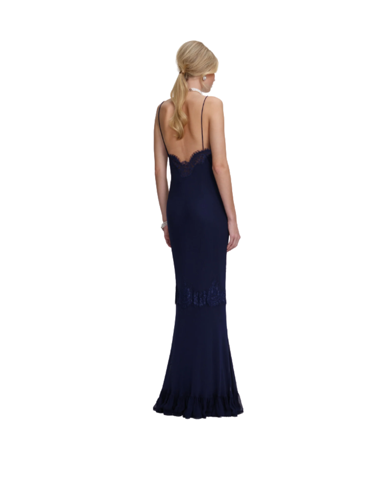 Navy Lace Georgette Maxi Dress