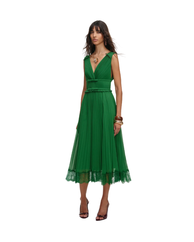 Green Chiffon Midi Dress