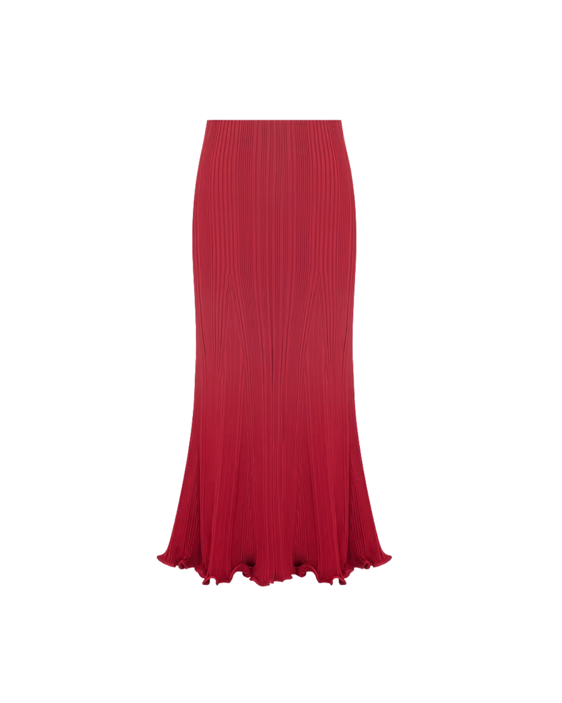 Red Viscose Knit Midi Skirt