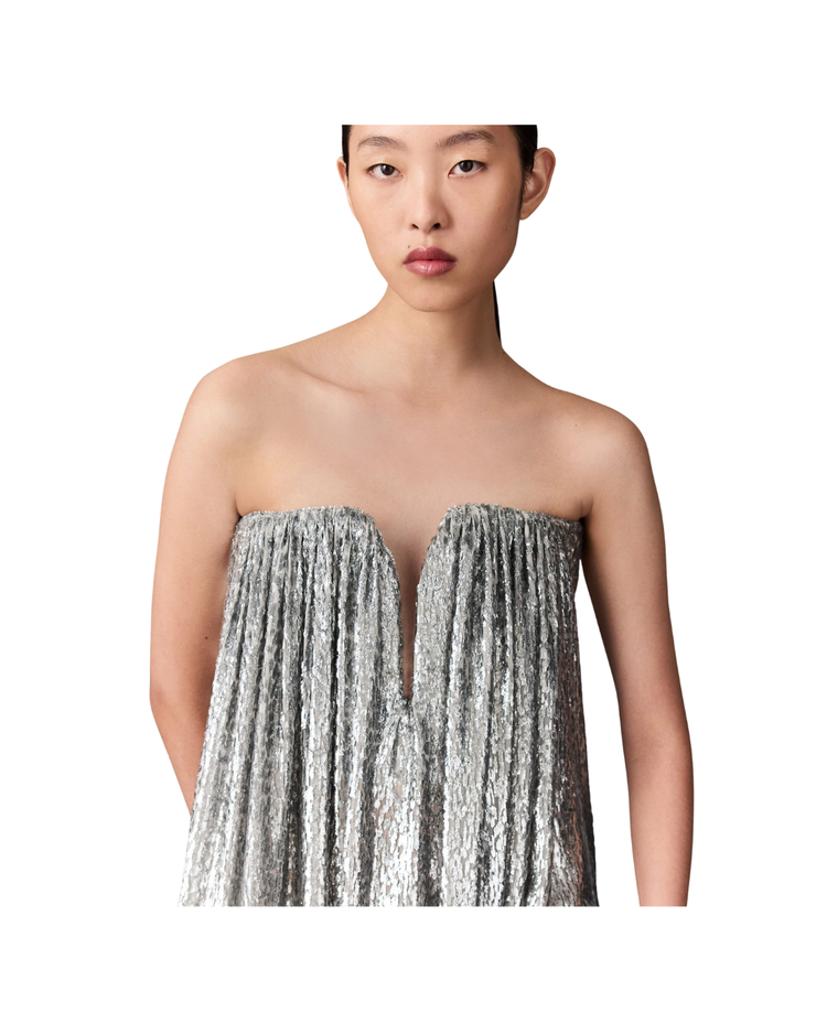 Pleated Metallic Velvet Dress