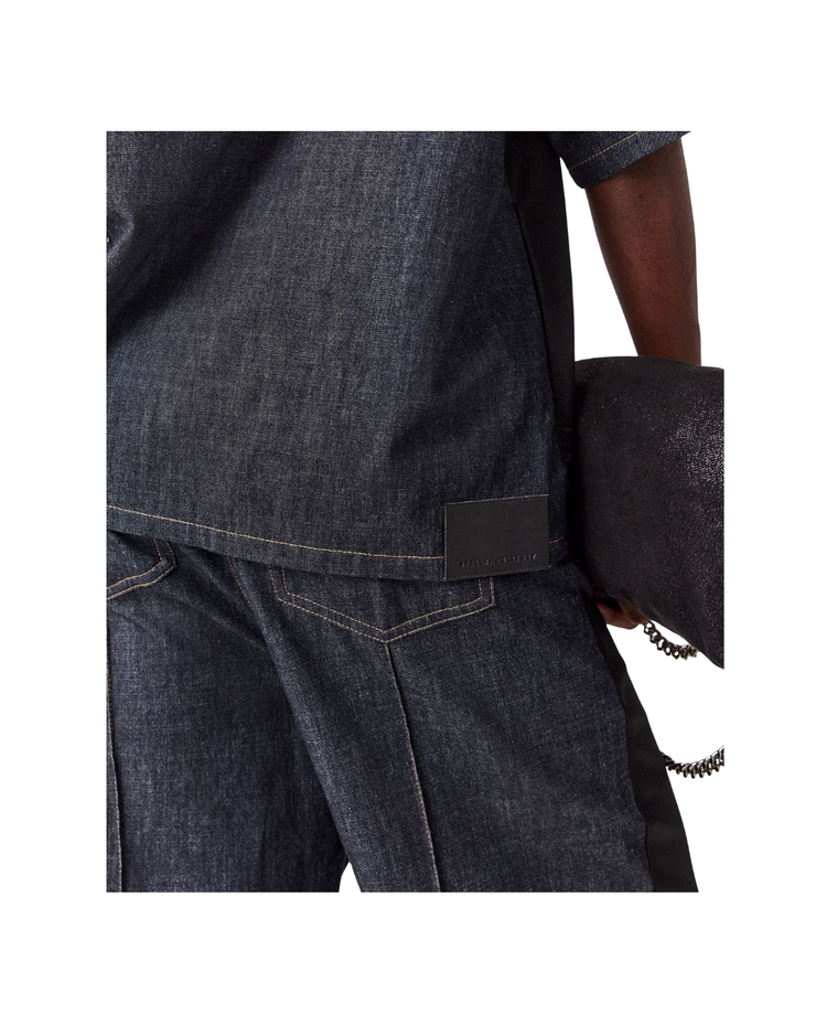 Wide-Leg Satin-Panel Denim Jeans