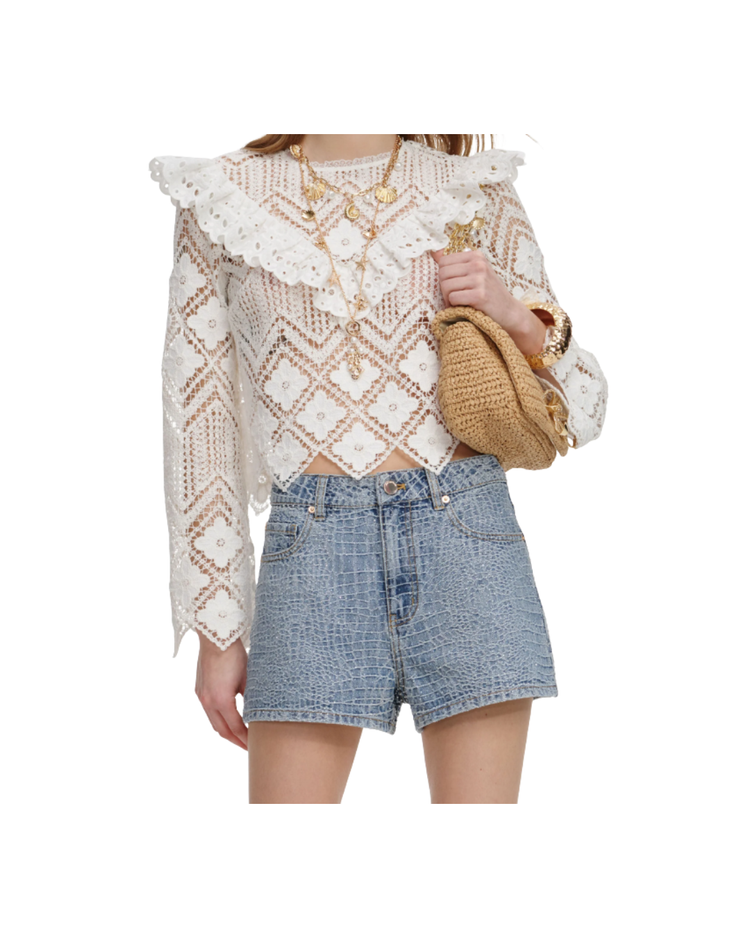 White Crochet Broderie Lace Top