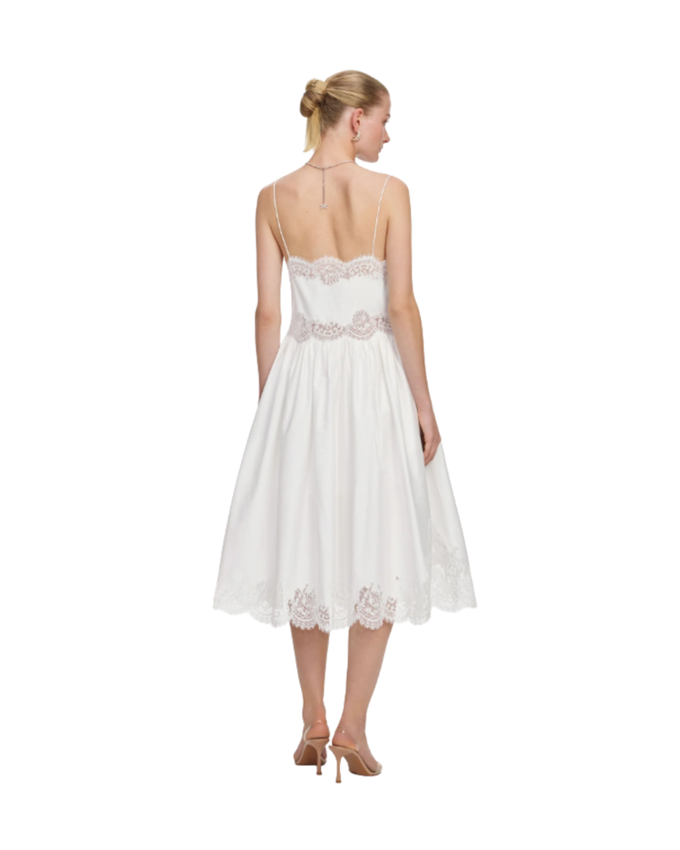 White Cotton Lace Trim Midi Dress
