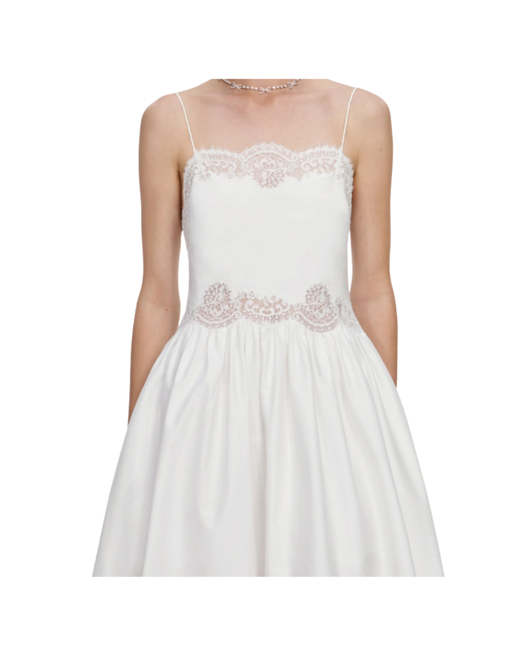 White Cotton Lace Trim Midi Dress