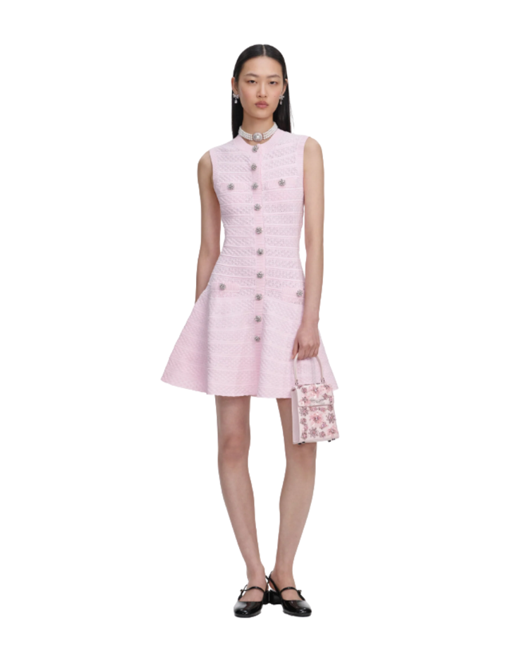 Pink Pointelle Diamante Knit Mini Dress