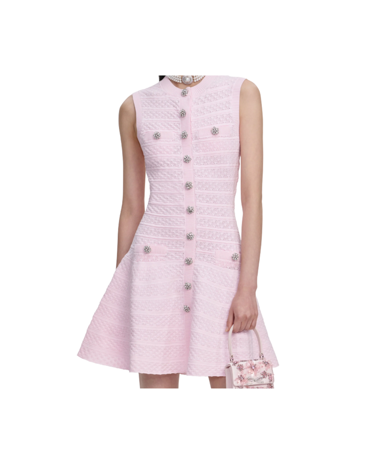 Pink Pointelle Diamante Knit Mini Dress