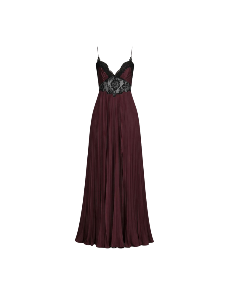 Brown Satin Lace Insert Maxi Dress