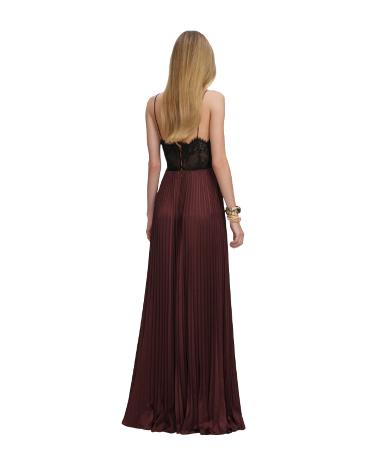 Brown Satin Lace Insert Maxi Dress