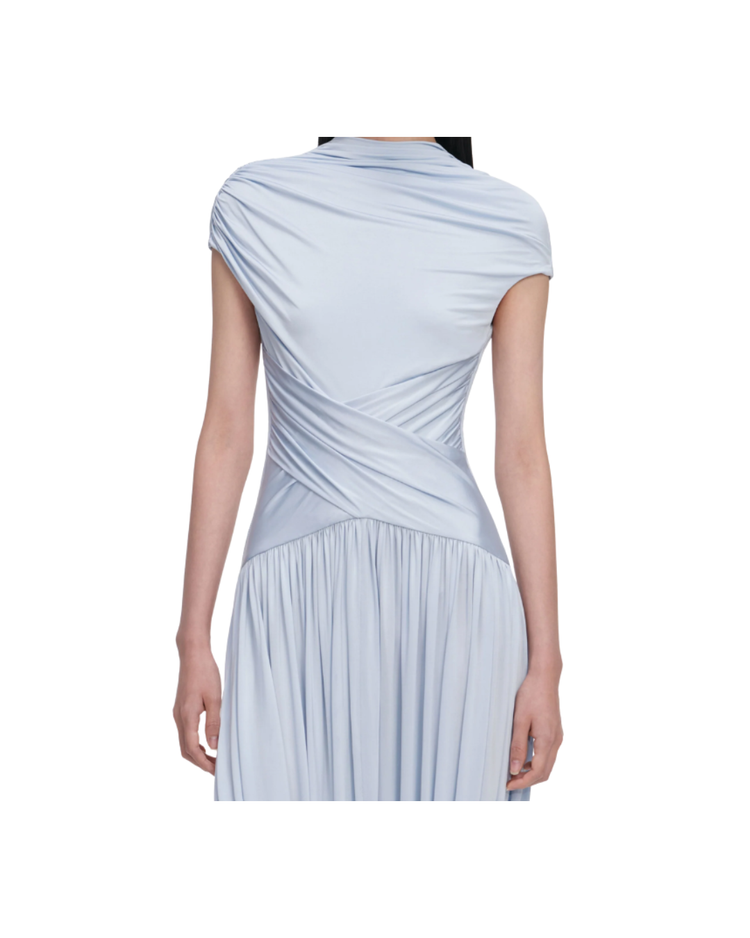 Blue Jersey Gathered Midi Dress