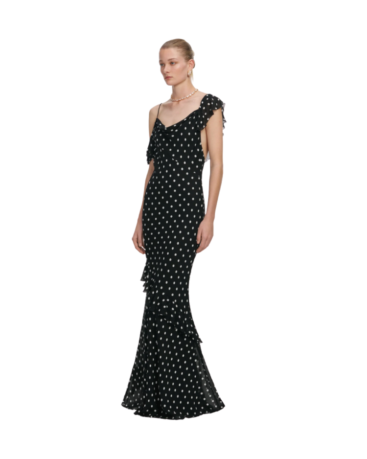 Black Polka Dot Georgette Maxi Dress