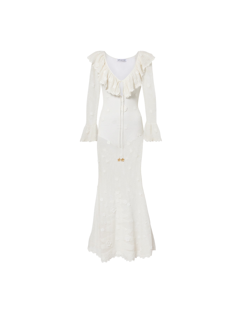 White Floral Crochet Midi Dress