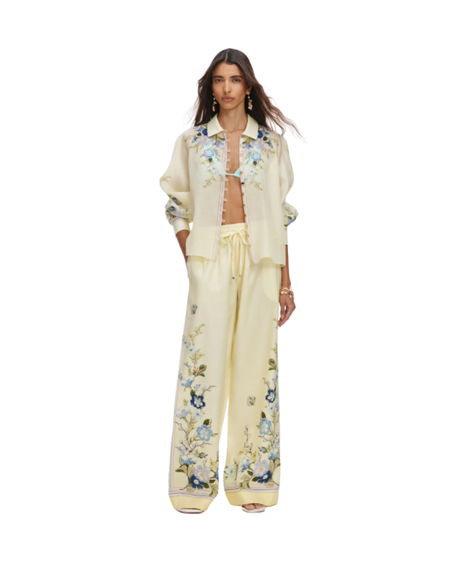 Yellow Floral Organza Trousers