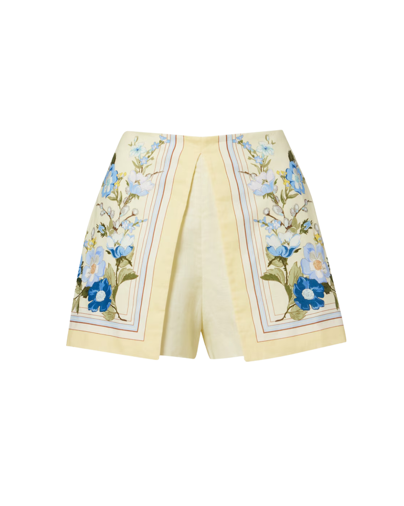 Yellow Floral Linen Shorts