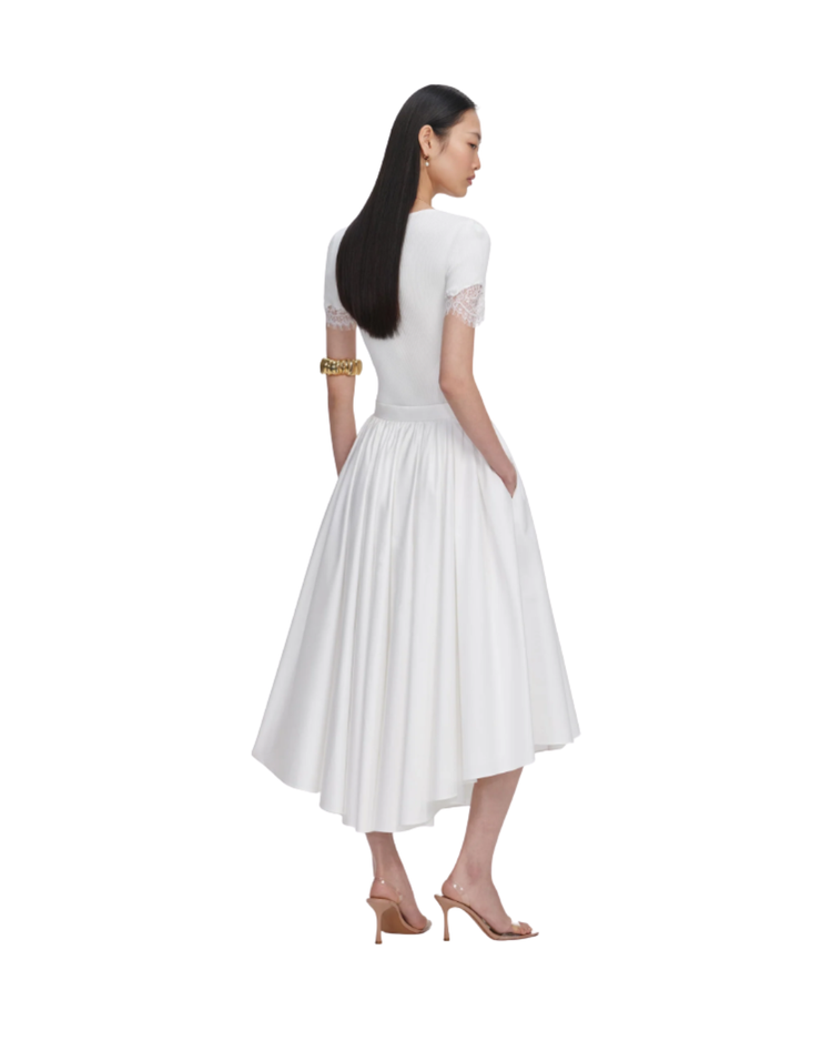 White Cotton Poplin Midi Skirt