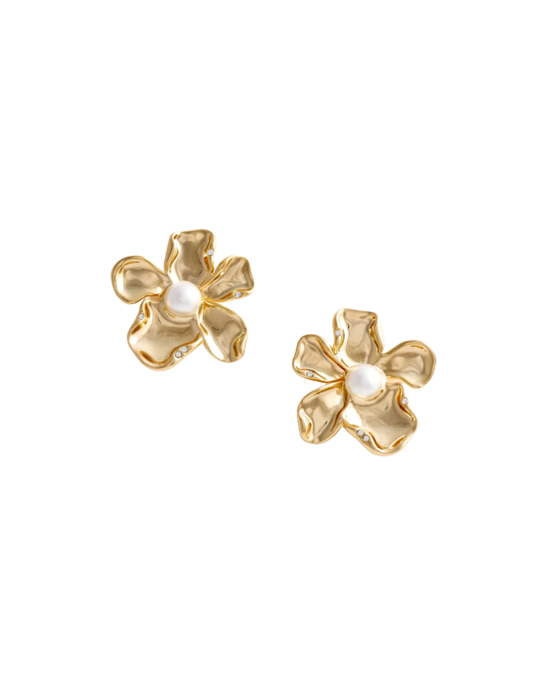 Gold Pearl Flower Earrings