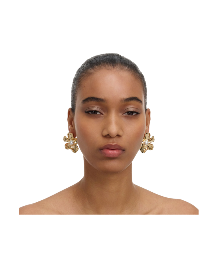 Gold Pearl Flower Earrings