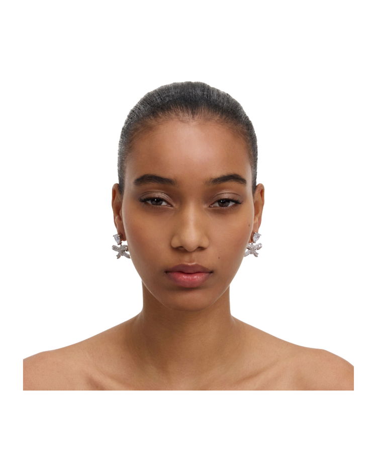 Crystal Heart Bow Drop Earrings