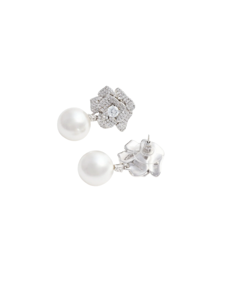 Mini Crystal Flower Pearl Earrings
