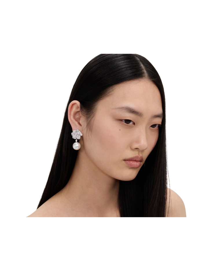 Mini Crystal Flower Pearl Earrings