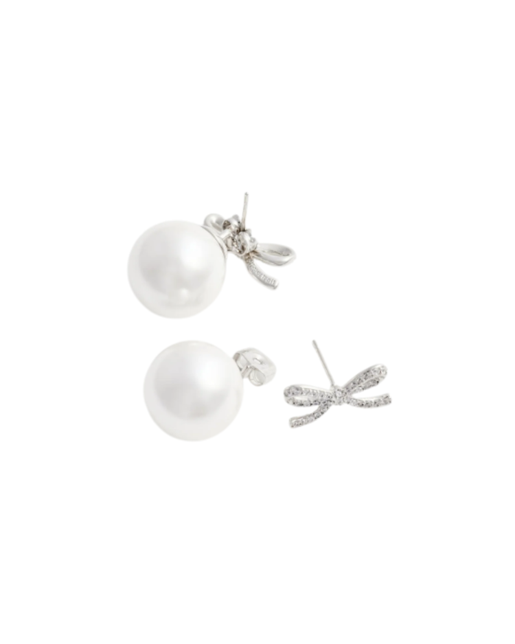 Crystal Bow Pearl Back Earrings