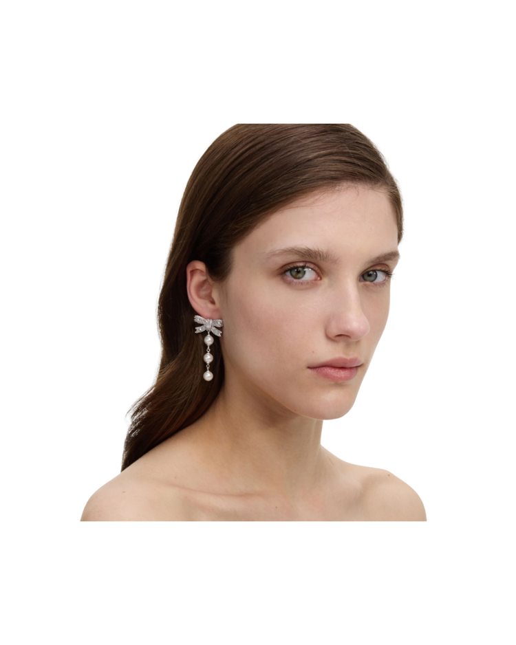 Crystal Bow Pearl Droplet Earrings