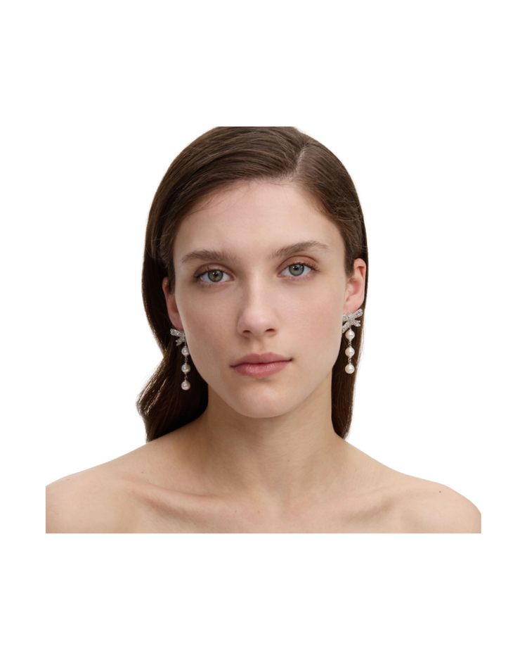 Crystal Bow Pearl Droplet Earrings
