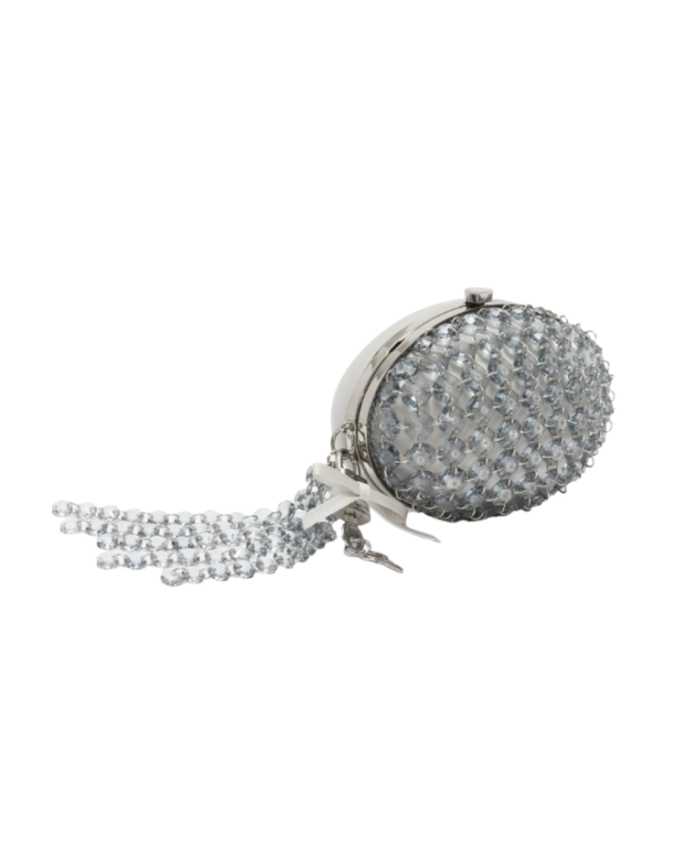 Grey Oval Crystal Chain Clutch Bag