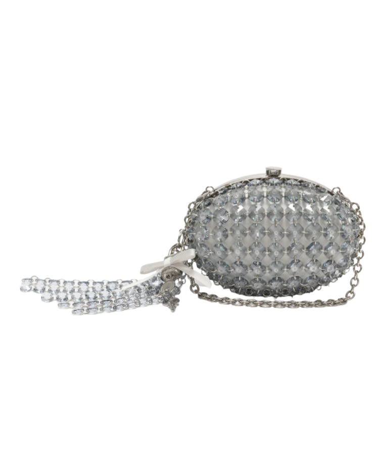 Grey Oval Crystal Chain Clutch Bag