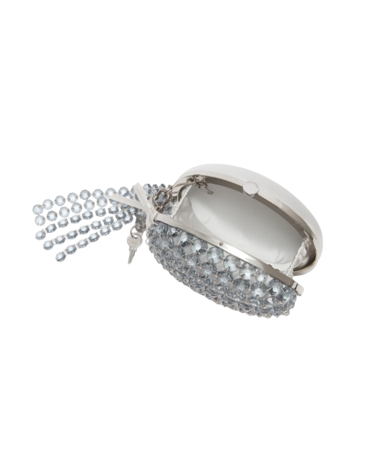 Grey Oval Crystal Chain Clutch Bag