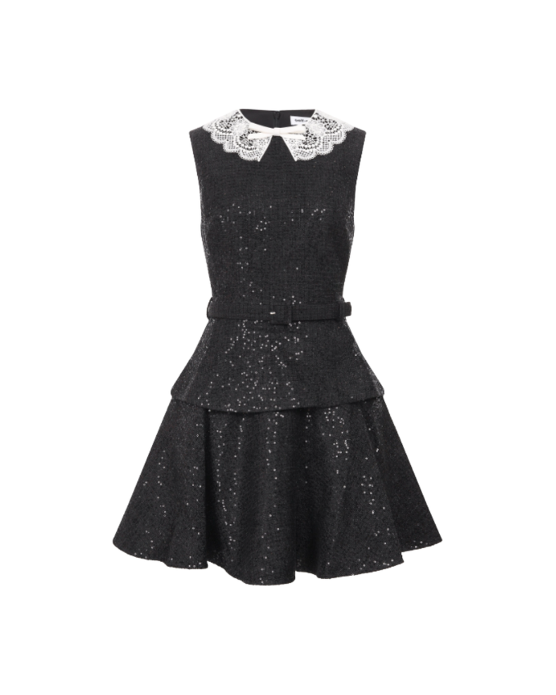 Black Sequin Boucle Mini Dress