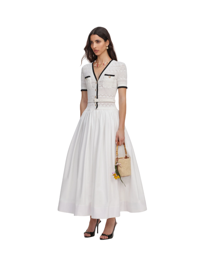 White Knit Linen Midi Dress